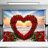 Aperturee - Aperturee Romantic Red Rose Heart Shape Sunset Heart Backdrop